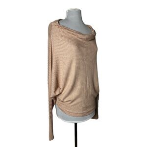 Sadie & Sage | New Tan Waffle Knit Drape Neck Dolman Sleeve Top, Medium